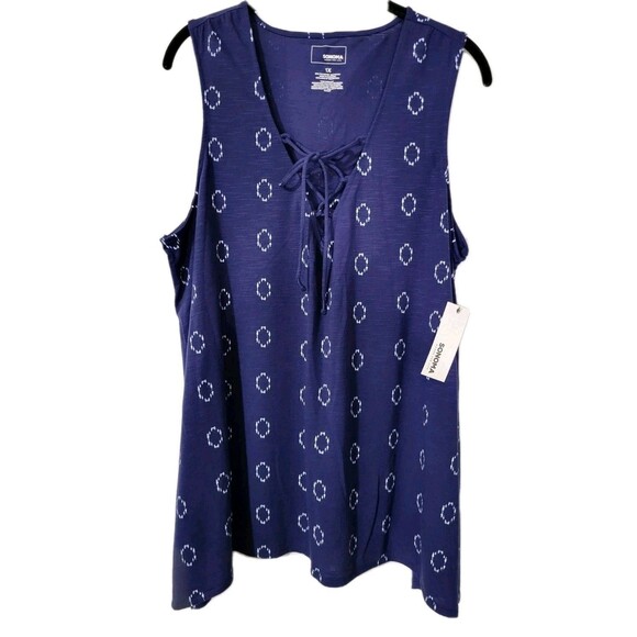LOFT Tops - Sonoma Goods For Life Plus Sz 1X Blue Lace-Up V-Neck Sleeveless Blouse Geo Print